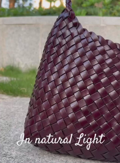 Aria- Handwoven Genuine Leather Tote Bag with Long Handle, Stylish & Durable